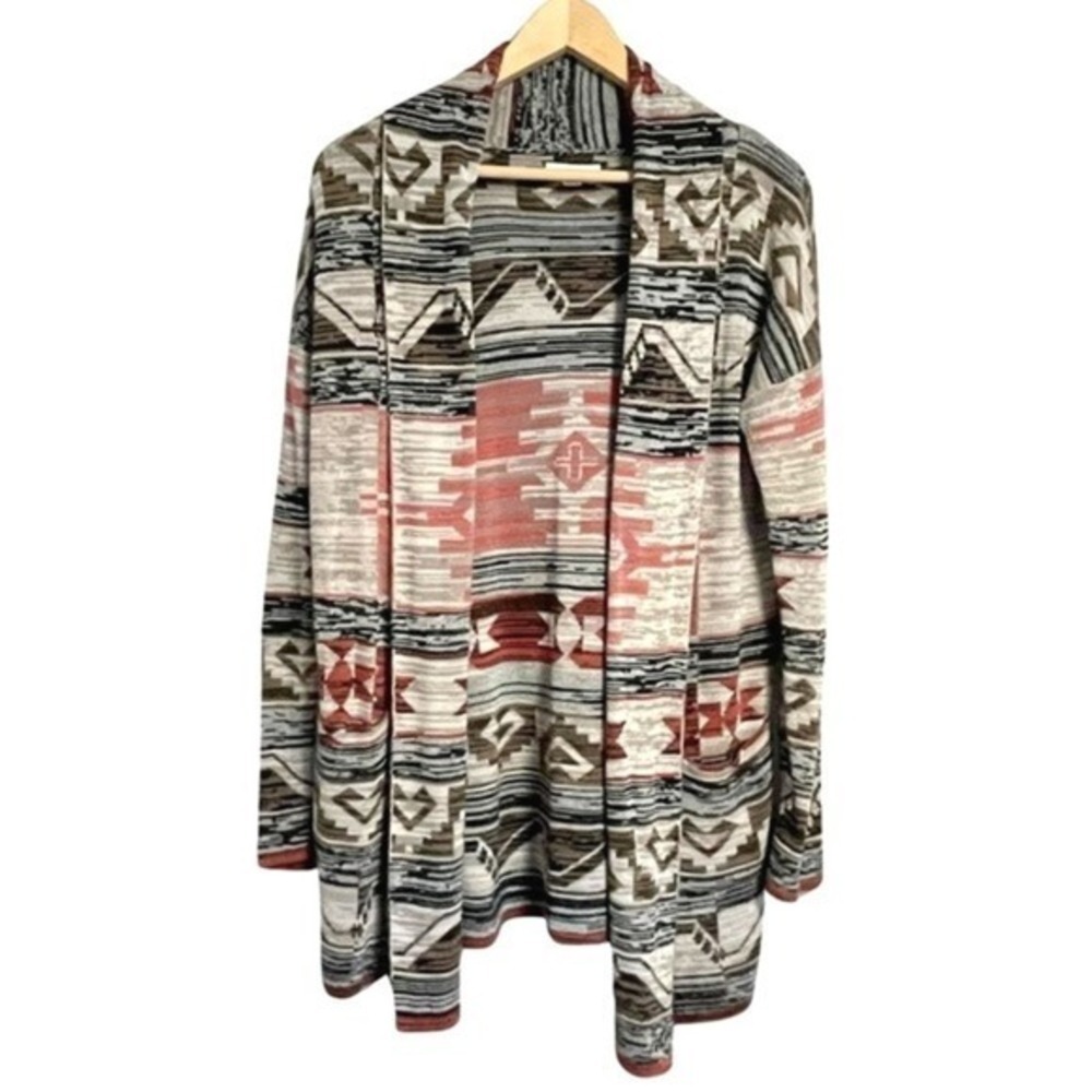 Sun & Shadow Aztec Print Cardigan Sweater Womens XS 100% Cotton Open Front Boho